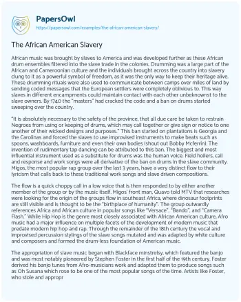 Essay on The African American Slavery