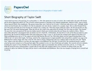 Essay on Short Biography of Taylor Swift