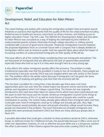 Essay on Development, Relief, and Education for Alien Minors Act