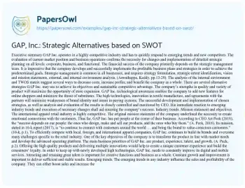 Essay on GAP, Inc.: Strategic Alternatives Based on SWOT