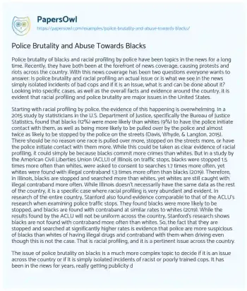 Essay on Police Brutality and Abuse Towards Blacks