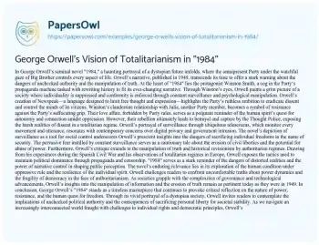 Essay on George Orwell’s Vision of Totalitarianism in “1984”