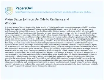 Essay on Vivian Baxter Johnson: an Ode to Resilience and Wisdom