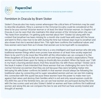 Essay on Feminism in Dracula by Bram Stoker