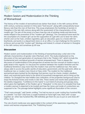 Essay on Modern Sexism and Modernization in the Thinking of Womanhood