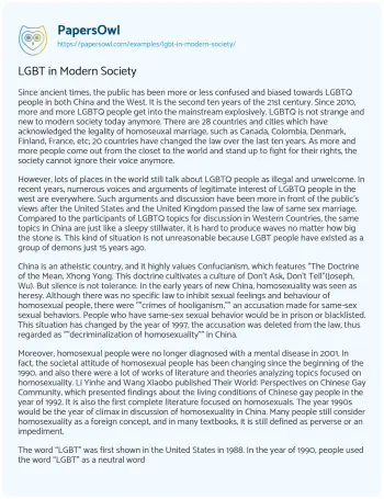 Essay on LGBT in Modern Society