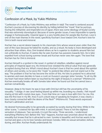 Essay on Confession of a Mask, by Yukio Mishima