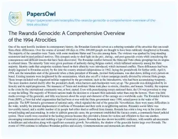 Essay on The Rwanda Genocide: a Comprehensive Overview of the 1994 Atrocities