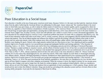 Essay on Poor Education is a Social Issue