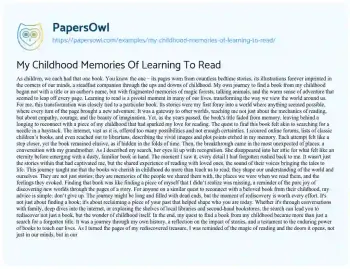 Essay on My Childhood Memories of Learning to Read