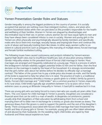 Essay on Yemen Presentation: Gender Roles and Statuses