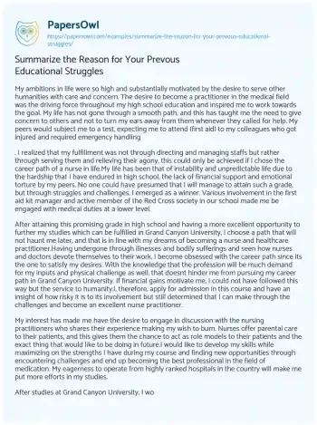 Essay on Summarize the Reason for your Prevous Educational Struggles