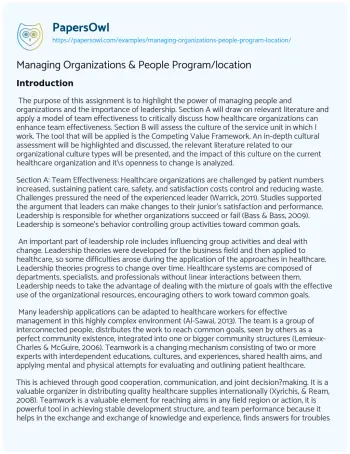 Essay on Managing Organizations & People Program/location