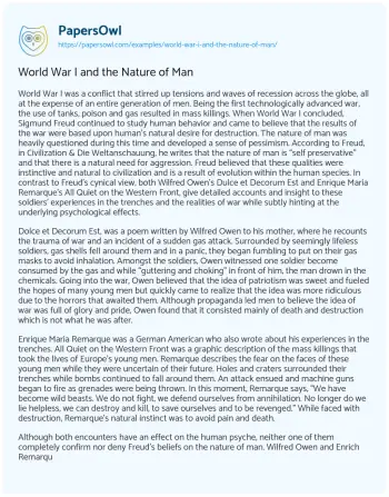 Essay on World War i and the Nature of Man