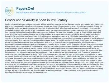 Essay on Gender and Sexuality in Sport in 21st Century