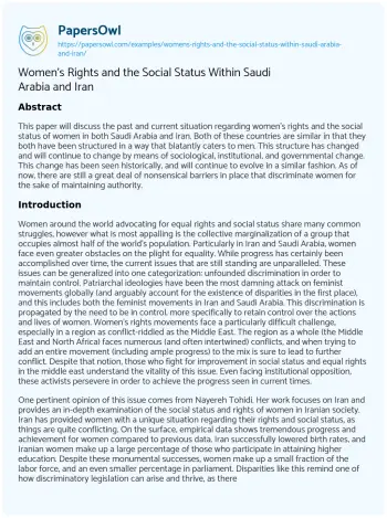 Essay on Women’s Rights and the Social Status Within Saudi Arabia and Iran