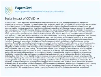 Essay on Social Impact of COVID-19