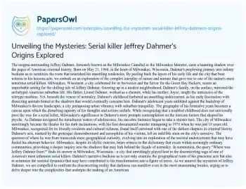 Essay on Unveiling the Mysteries: Serial Killer Jeffrey Dahmer’s Origins Explored