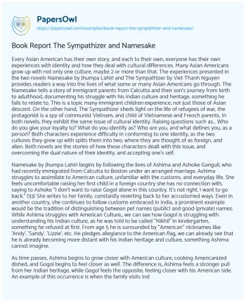 Essay on Book Report the Sympathizer and Namesake