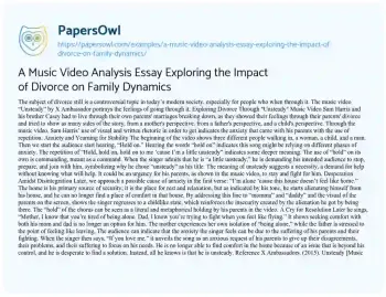 Essay on A Music Video Analysis Essay Exploring the Impact of Divorce on Family Dynamics