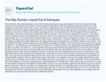 Essay on The Kite Runner a Novel Full of Betrayals