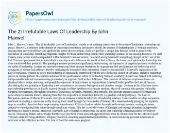 Essay on The 21 Irrefutable Laws of Leadership by John Maxwell