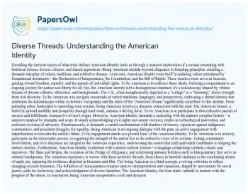 Essay on Diverse Threads: Understanding the American Identity