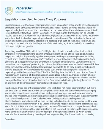 Essay on Legislations are Used to Serve Many Purposes