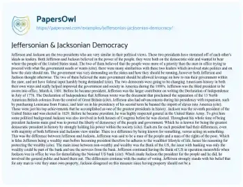 Essay on Jeffersonian & Jacksonian Democracy