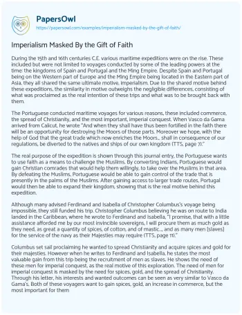 Essay on Imperialism Masked by the Gift of Faith