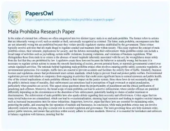 Essay on Mala Prohibita Research Paper