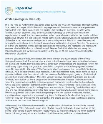 Essay on White Privilege in the Help