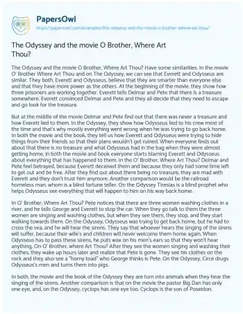 Essay on The Odyssey and the Movie O Brother, where Art Thou?