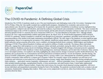Essay on The COVID-19 Pandemic: a Defining Global Crisis