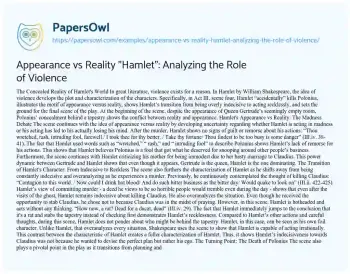 Essay on Appearance Vs Reality “Hamlet”: Analyzing the Role of Violence