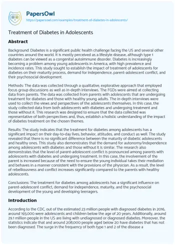 Essay on Treatment of Diabetes in Adolescents