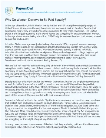 Essay on Why do Women Deserve to be Paid Equally?