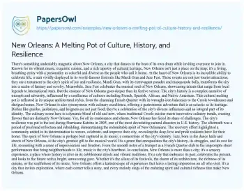 Essay on New Orleans: a Melting Pot of Culture, History, and Resilience