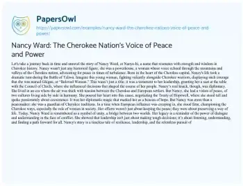 Essay on Nancy Ward: the Cherokee Nation’s Voice of Peace and Power