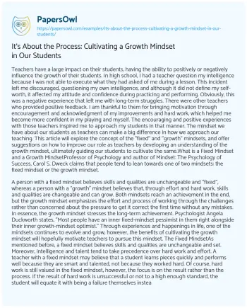 Essay on It’s about the Process: Cultivating a Growth Mindset in our Students