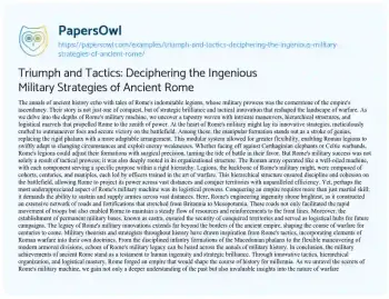 Essay on Triumph and Tactics: Deciphering the Ingenious Military Strategies of Ancient Rome