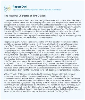 Essay on The Fictional Character of Tim O’Brien