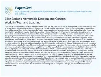 Essay on Ellen Barkin’s Memorable Descent into Gonzo’s World in ‘Fear and Loathing