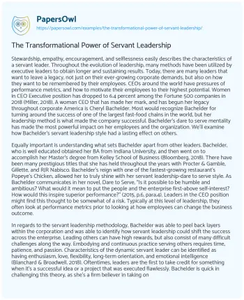 Essay on The Transformational Power of Servant Leadership