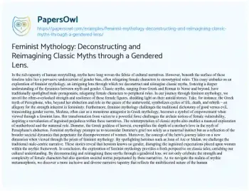 Essay on Feminist Mythology: Deconstructing and Reimagining Classic Myths through a Gendered Lens.