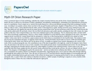 Essay on Myth of Orion Research Paper