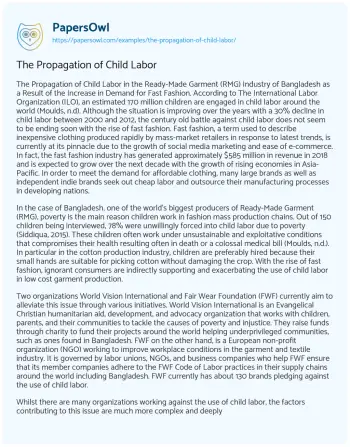 Essay on The Propagation of Child Labor