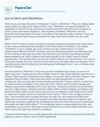 Essay on End of DACA and DREAMEers