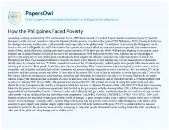 Essay on Poverty in the Philippines