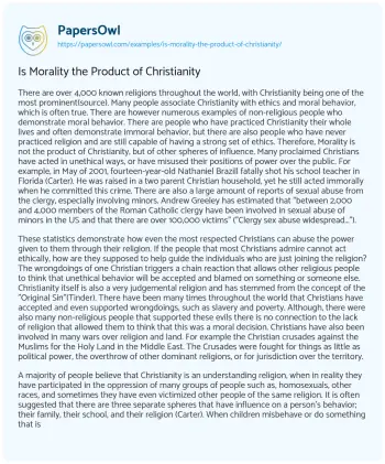 Essay on Is Morality the Product of Christianity